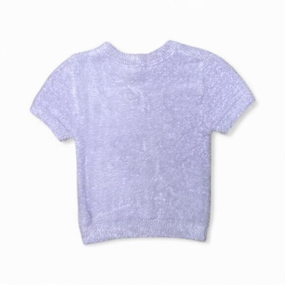 Forever 21 Light Purple Y2K Fuzzy Sweater Short Sleeve Top Heart Embroidery SM - Picture 3 of 3